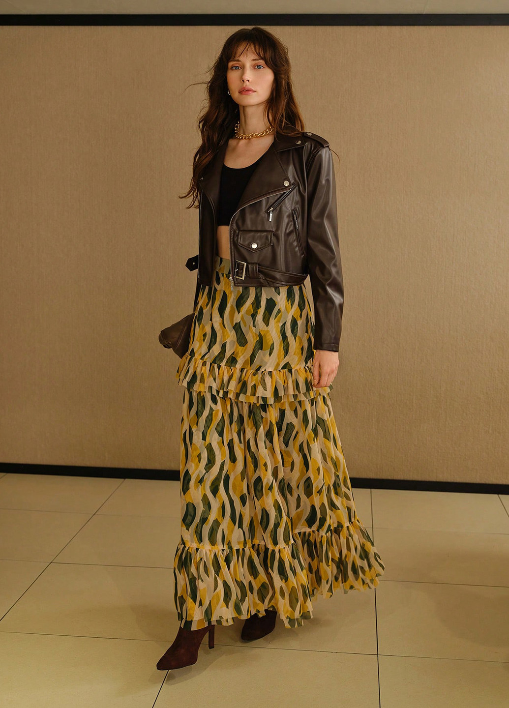 Разноцветная кэжуал с абстрактным узором юбка SHEIN а-силуэта (трапеция)