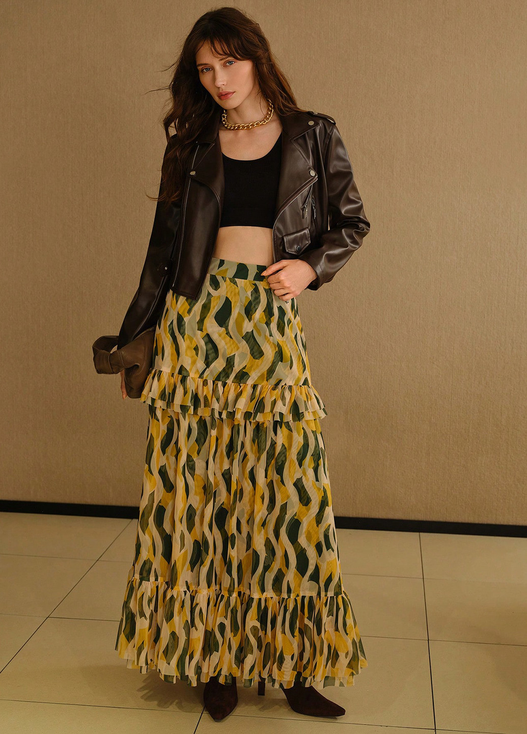 Разноцветная кэжуал с абстрактным узором юбка SHEIN а-силуэта (трапеция)