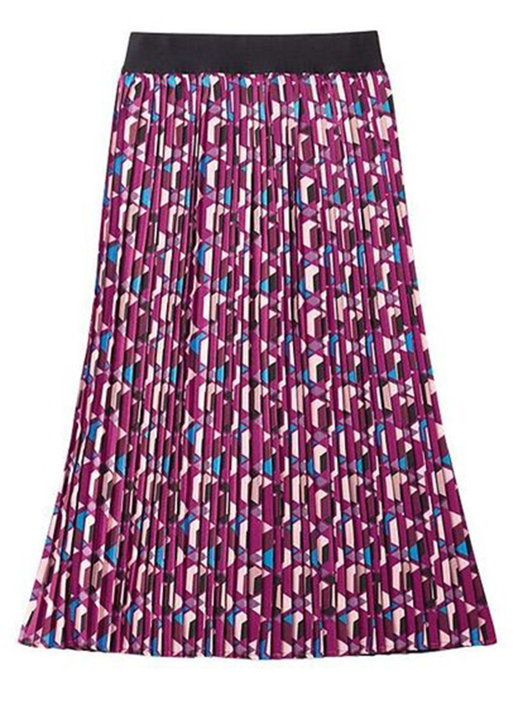 Сливовая кэжуал с абстрактным узором юбка Mark плиссе, а-силуэта (трапеция)
