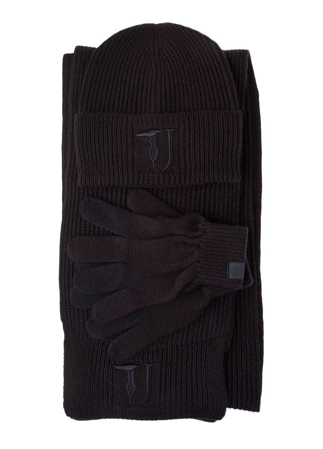 Черный зимний комплект ( шапка/шарф/рукавички ) Trussardi Jeans