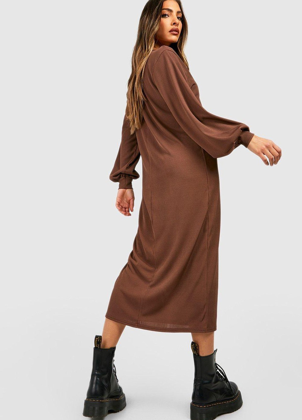 Коричнева кежуал сукня сукня-футболка Boohoo однотонна