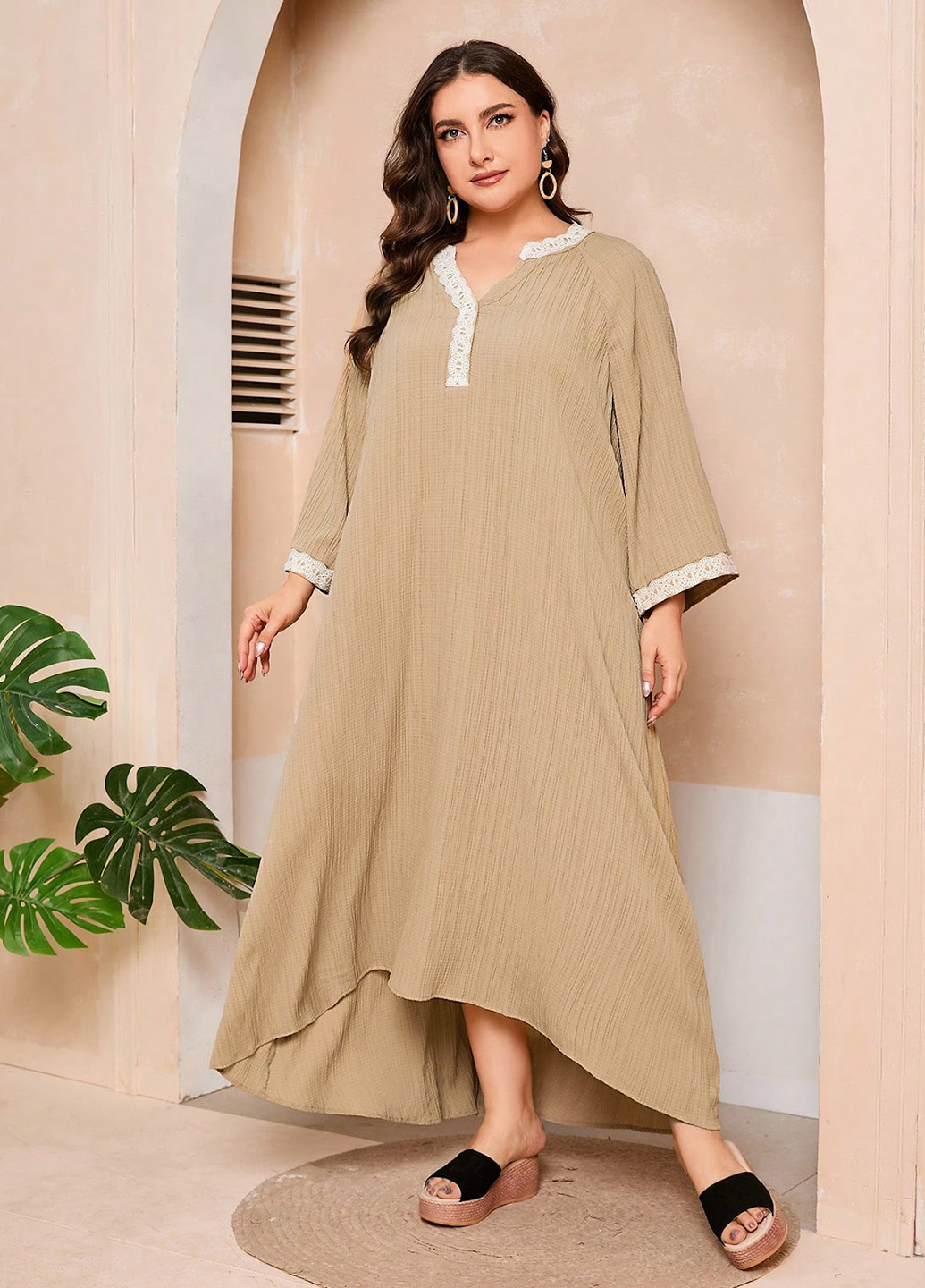 Светло-бежевое кэжуал платье а-силуэт SHEIN однотонное