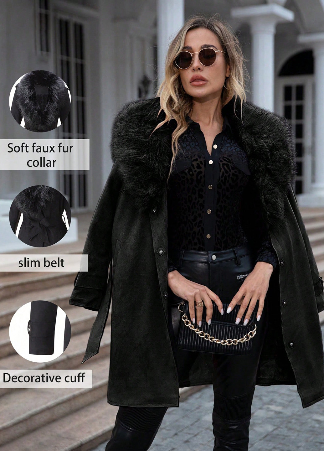 Черное демисезонное Пальто SHEIN