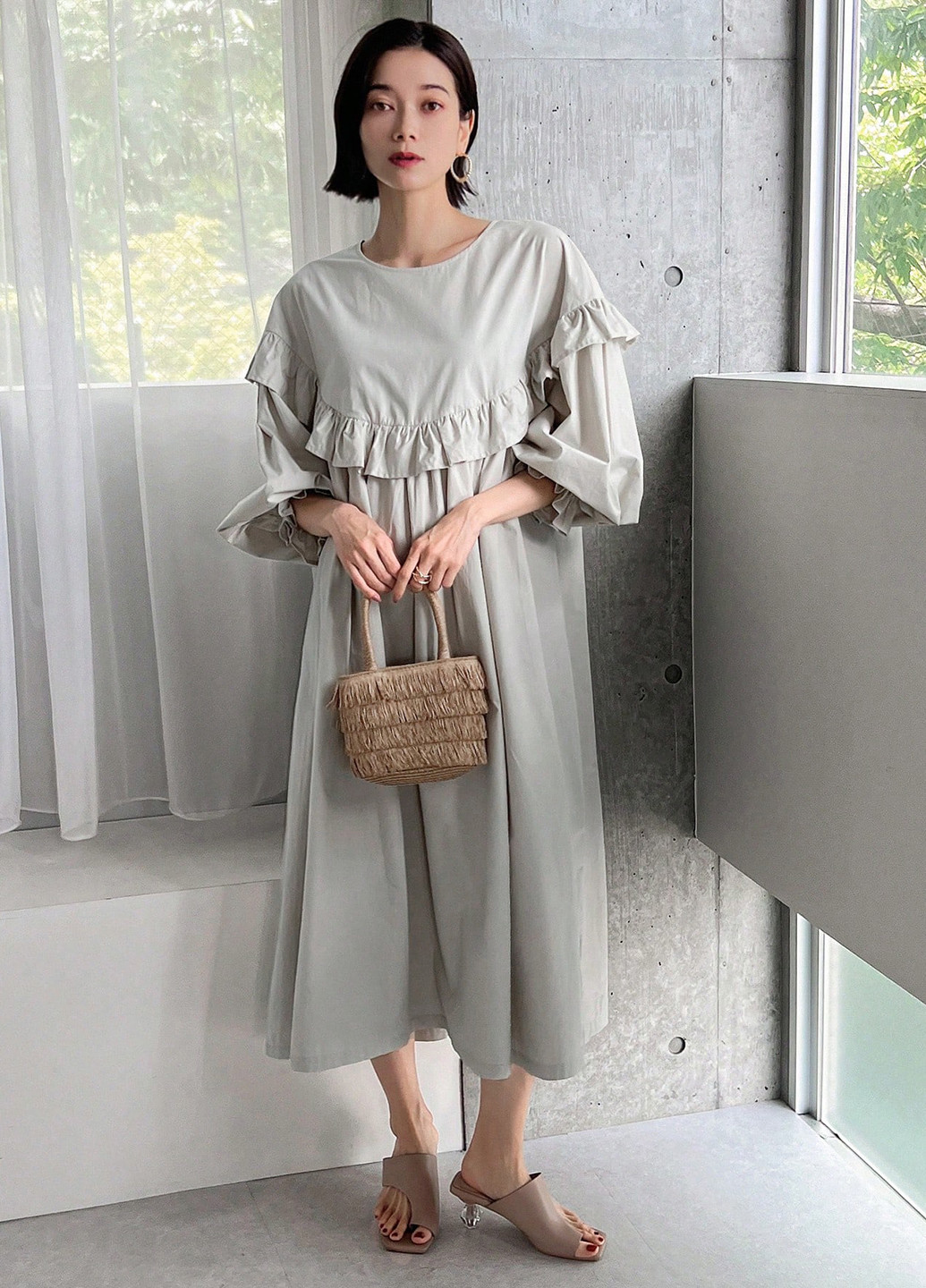 Сіро-бежева кежуал сукня оверсайз SHEIN однотонна