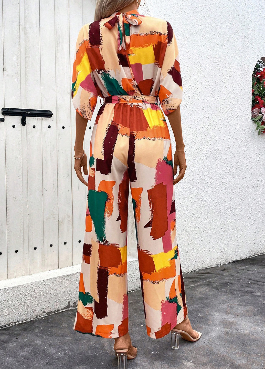 Комбинезон SHEIN комбинезон-брюки абстрактный комбинированный кэжуал, праздничный полиэстер