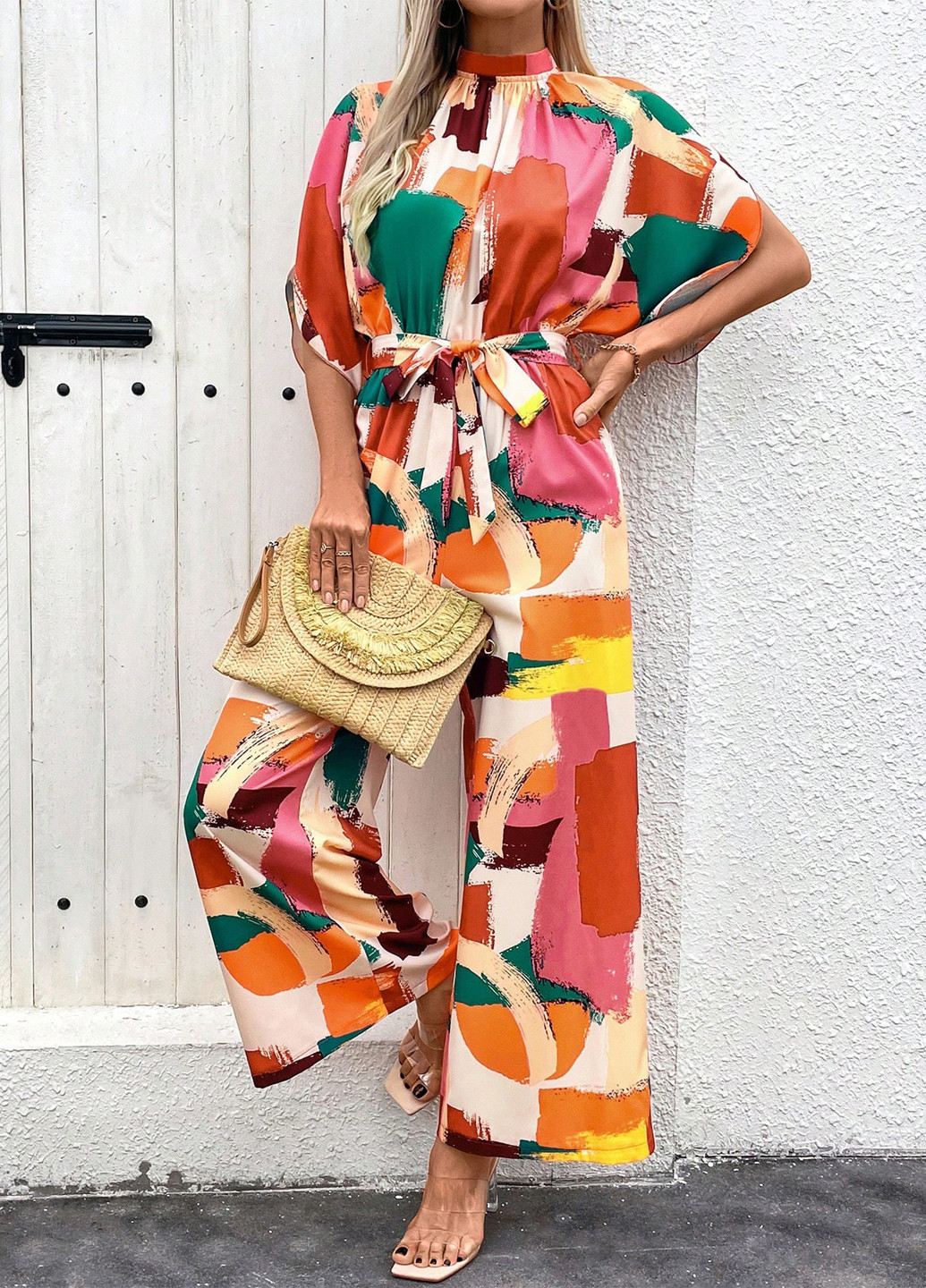 Комбинезон SHEIN комбинезон-брюки абстрактный комбинированный кэжуал, праздничный полиэстер