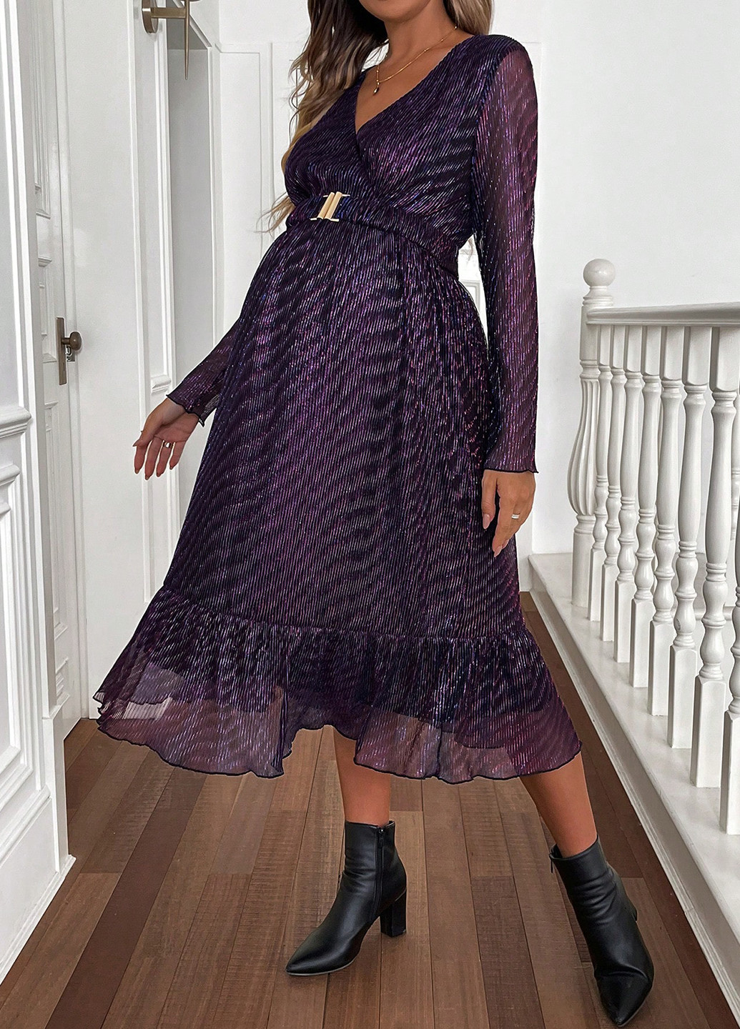 Фиолетовое кэжуал, праздничный платье для беременных в стиле ампир SHEIN однотонное