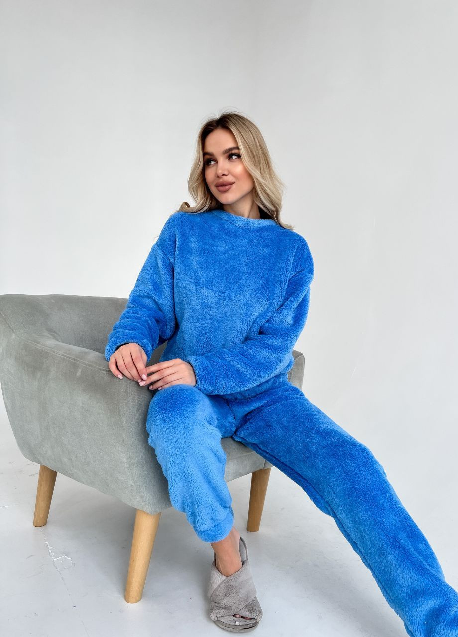 Голубая зимняя пижама теплая popluzhnaya