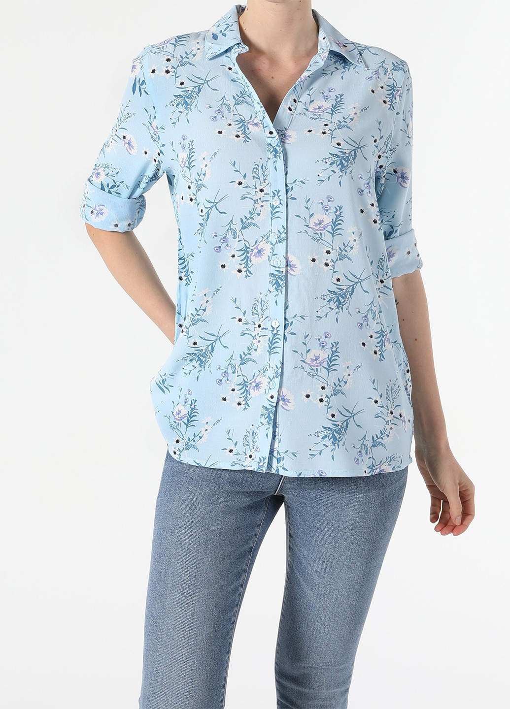 Голубой кэжуал рубашка с цветами Colin's