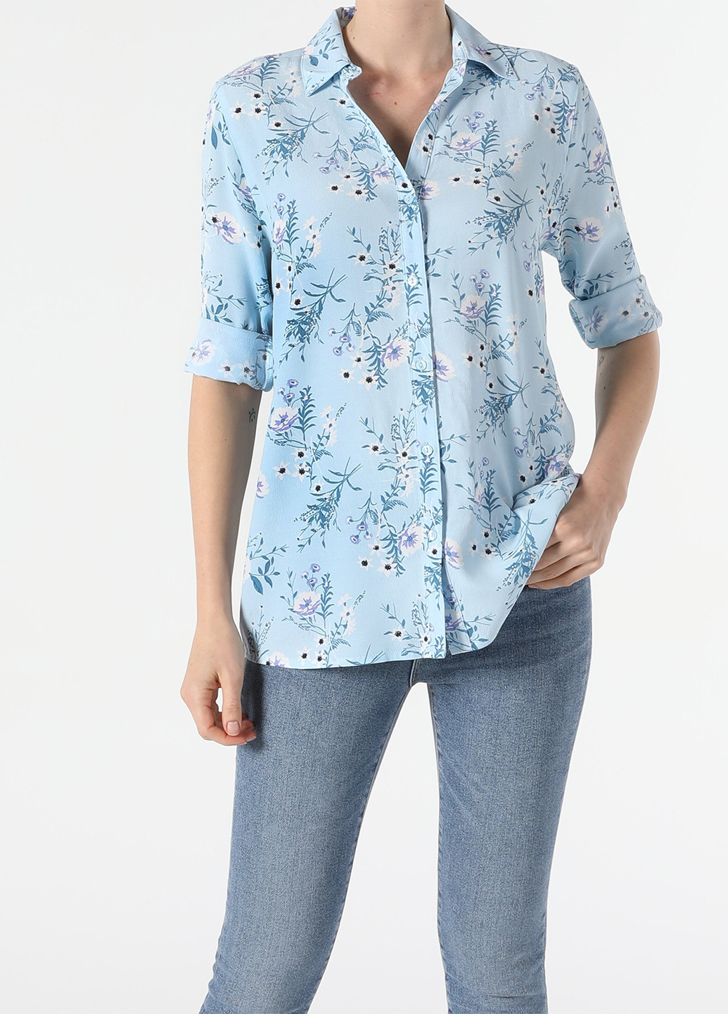 Голубой кэжуал рубашка с цветами Colin's