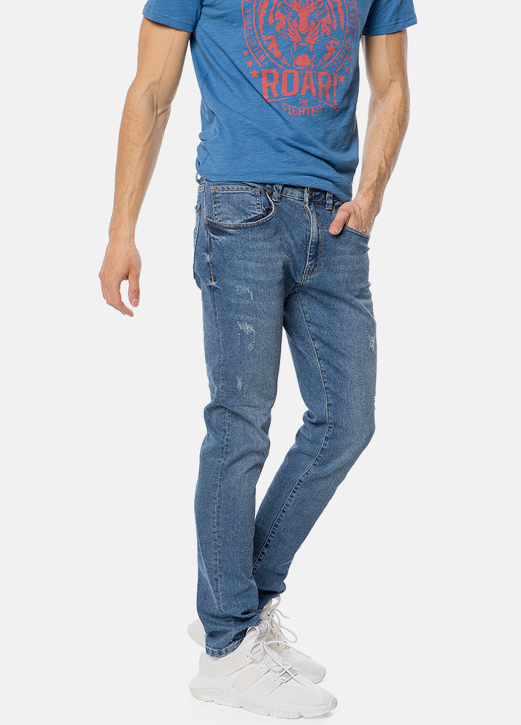 Синие демисезонные со средней талией джинсы MR 520