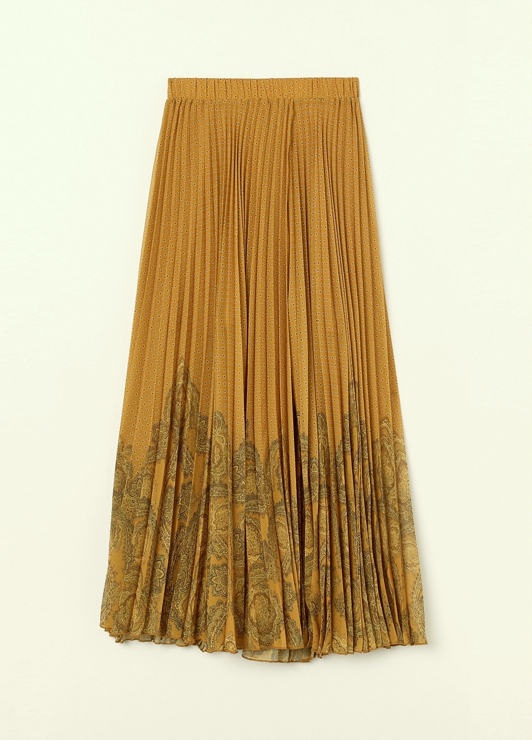 Горчичная кэжуал с орнаментом юбка H&M плиссе