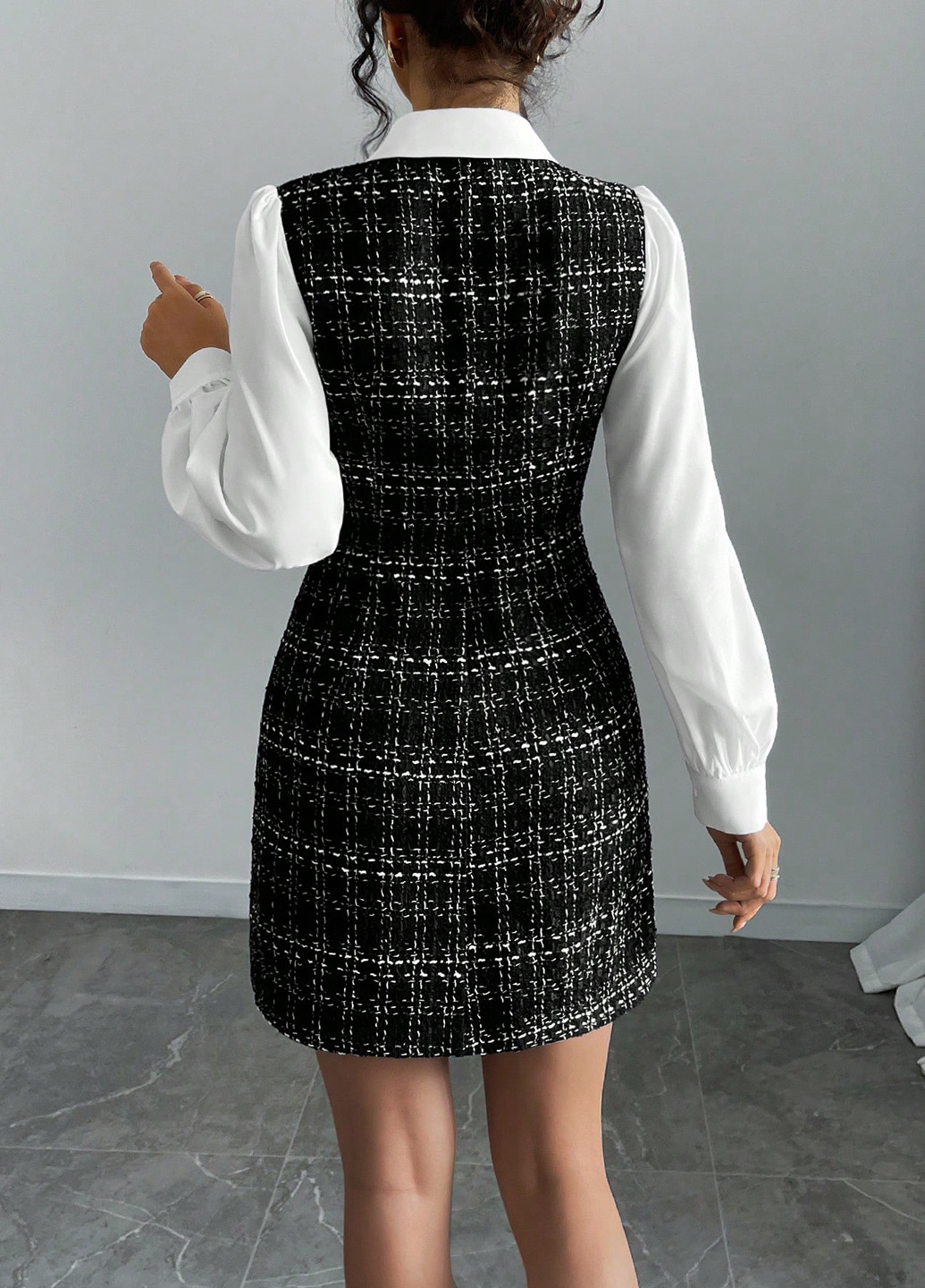 Чорно-білий кежуал сукня силуетна, сукня-сорочка SHEIN в клітинку