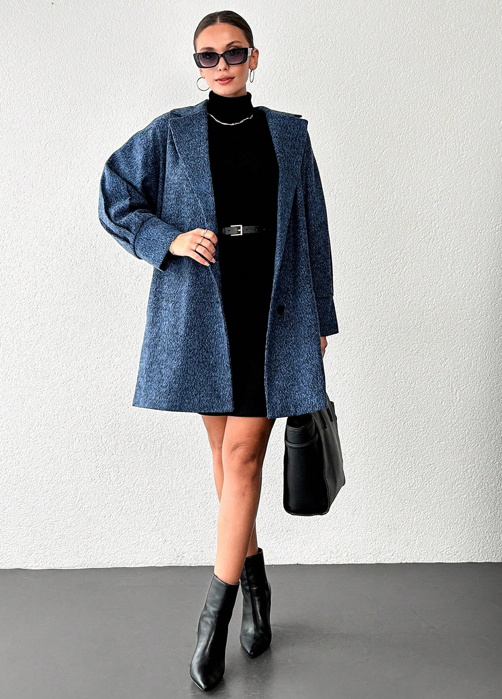 Синє демісезонне Пальто однобортне SHEIN