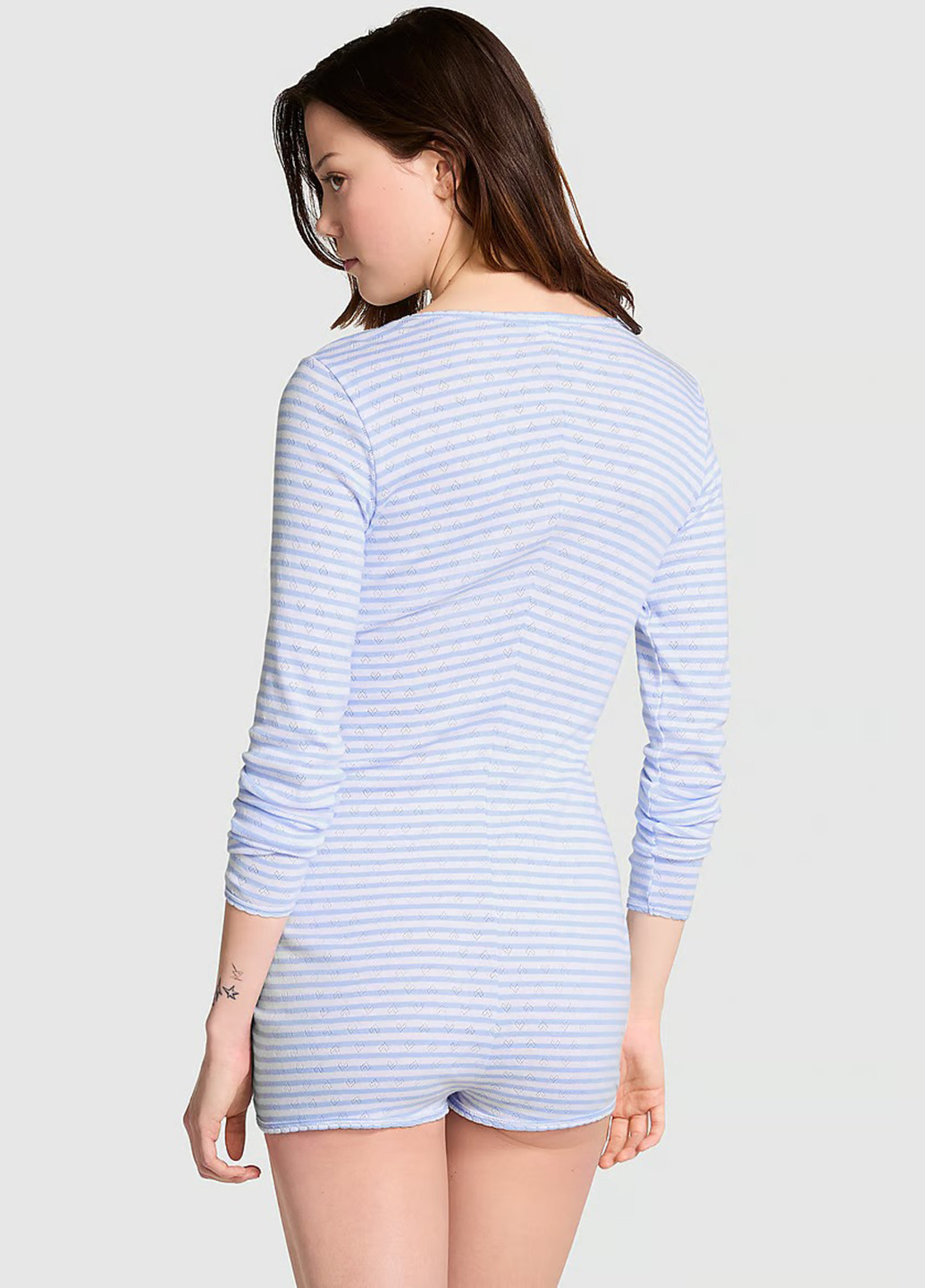 Комбинезон Victoria's Secret комбинезон-шорты полоска голубой домашний хлопок, трикотаж