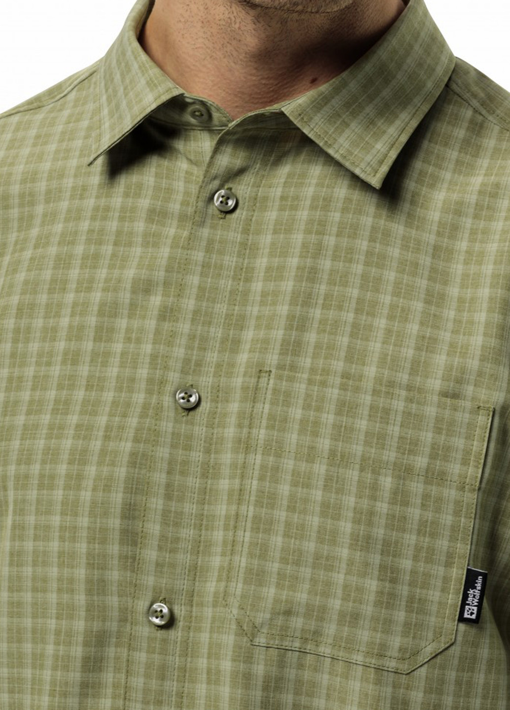 Оливковковая (хаки) кэжуал рубашка в клетку Jack Wolfskin