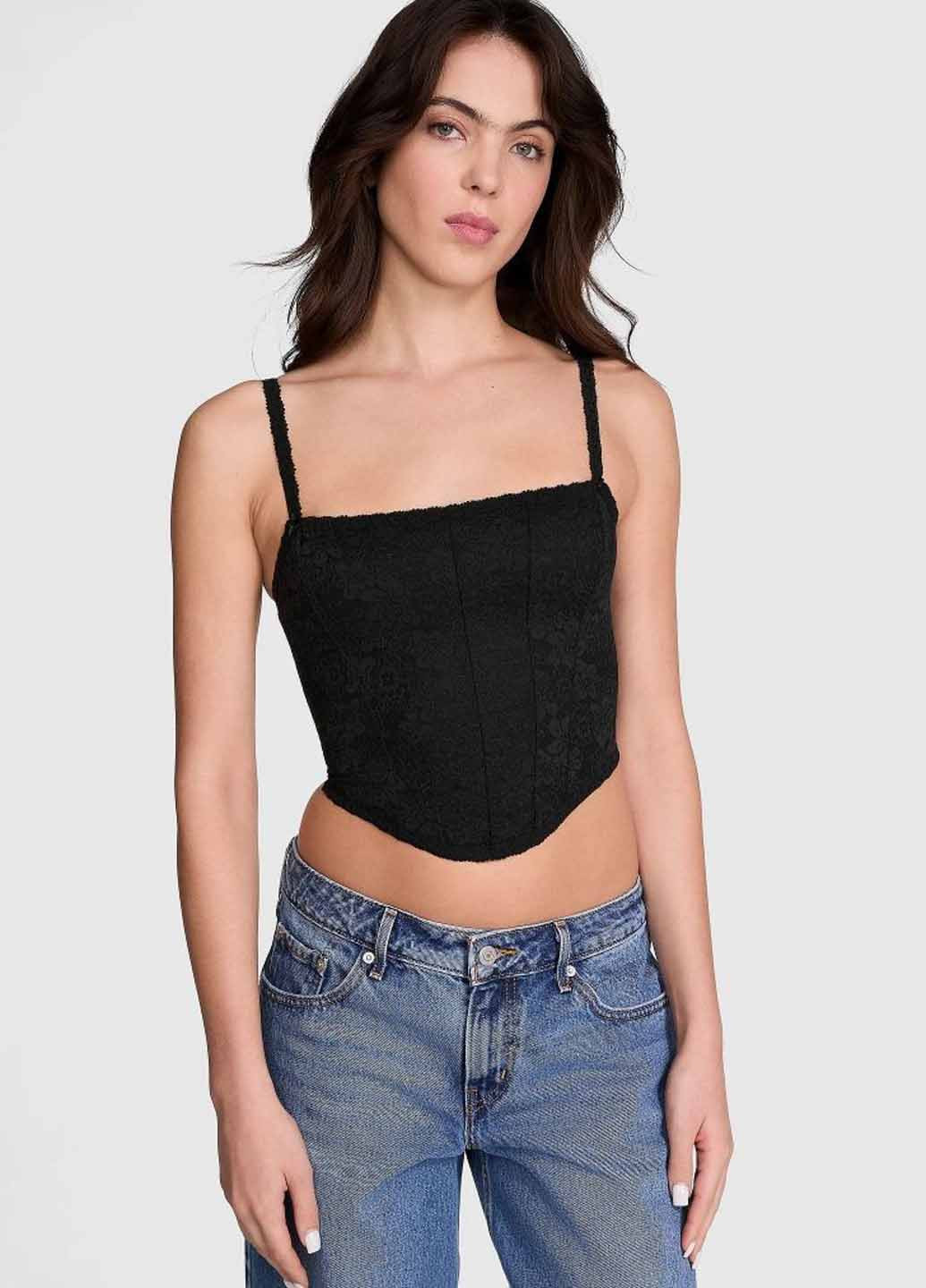 Чорний демісезонний комплект (топ, трусики) Victoria's Secret