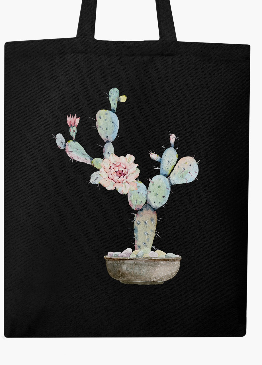 Эко сумка шоппер черная Кактус (Cactus) (9227-1773-BK) экосумка шопер 41*35 см MobiPrint (216642189)