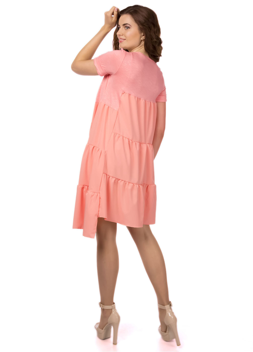 Персиковое кэжуал платье Alpama однотонное