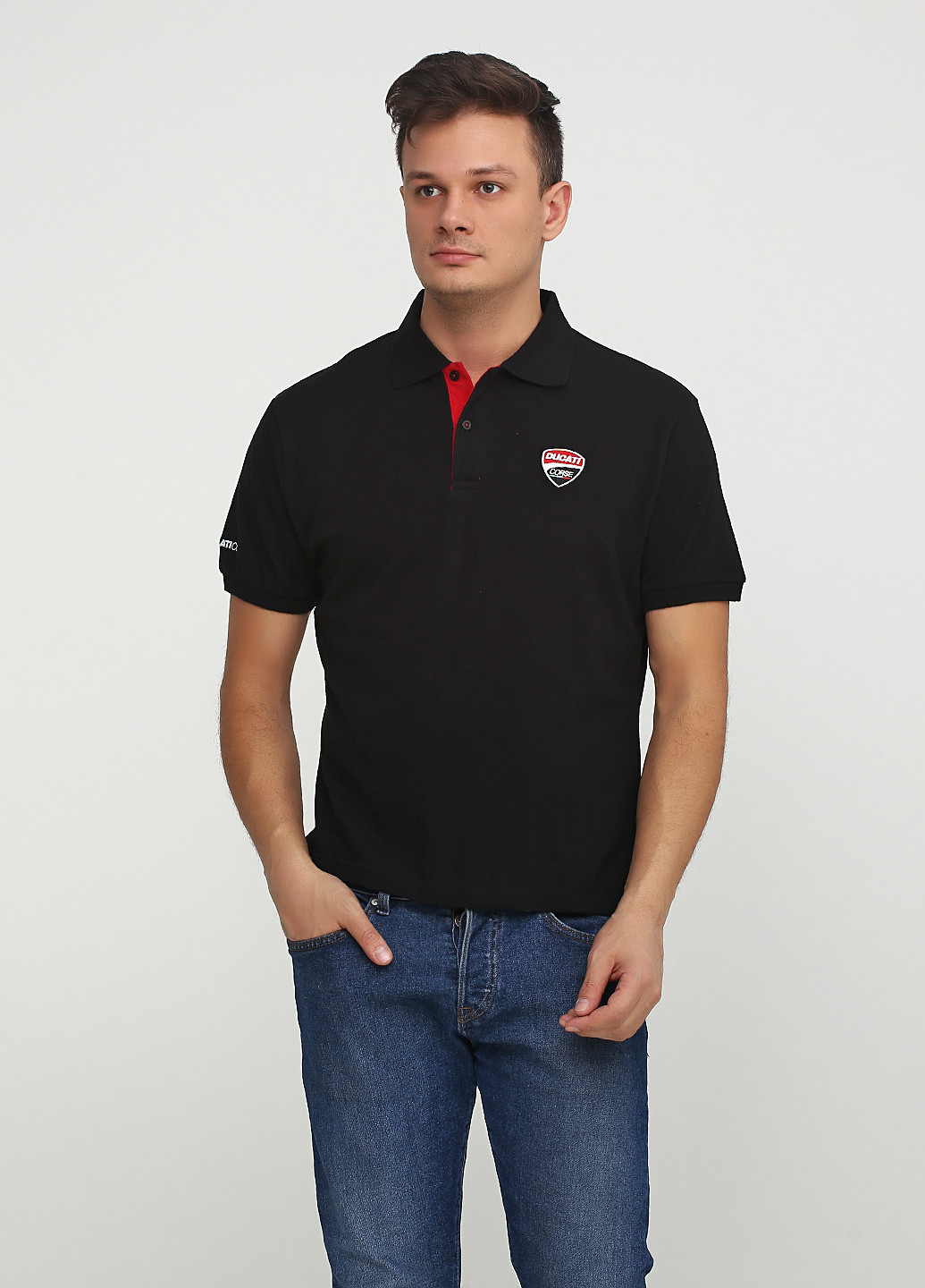 Черная футболка-поло для мужчин Ducati Corse с логотипом