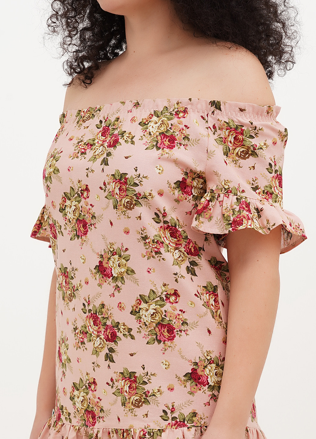 Світло-рожева кежуал сукня з відкритими плечима Silence з квітковим принтом