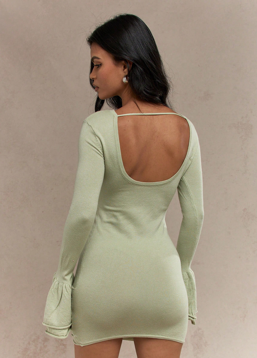 Мятное кэжуал платье силуэтная, платье-свитер, с открытой спиной SHEIN однотонное