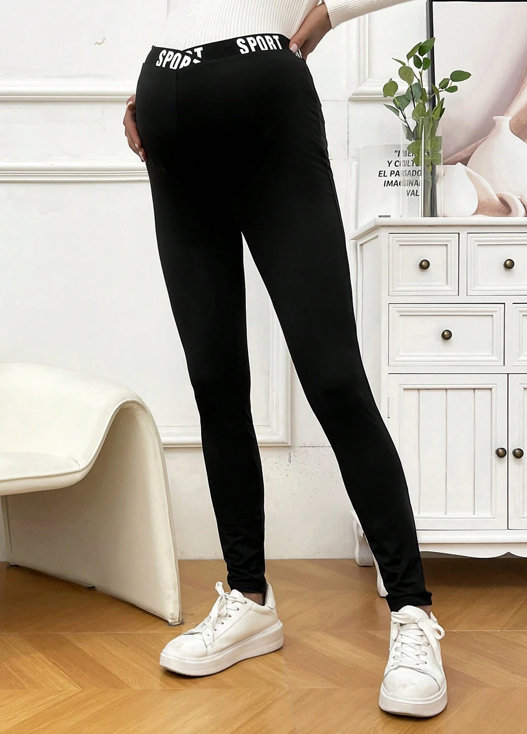 Черные демисезонные леггинсы для беременных SHEIN