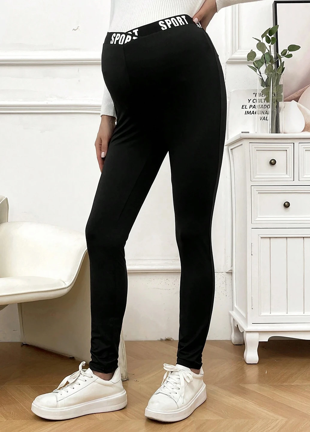 Черные демисезонные леггинсы для беременных SHEIN