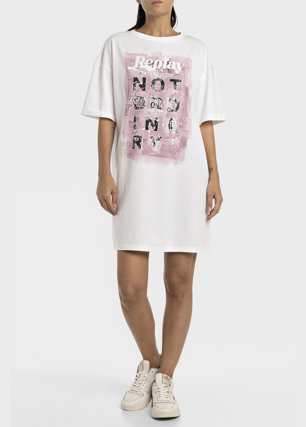 Белое кэжуал платье платье-футболка Replay с надписью