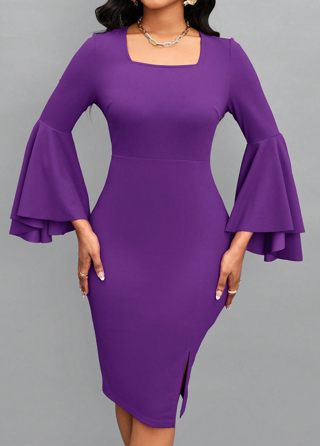 Фіолетова кежуал, вечірня сукня силуетна SHEIN однотонна