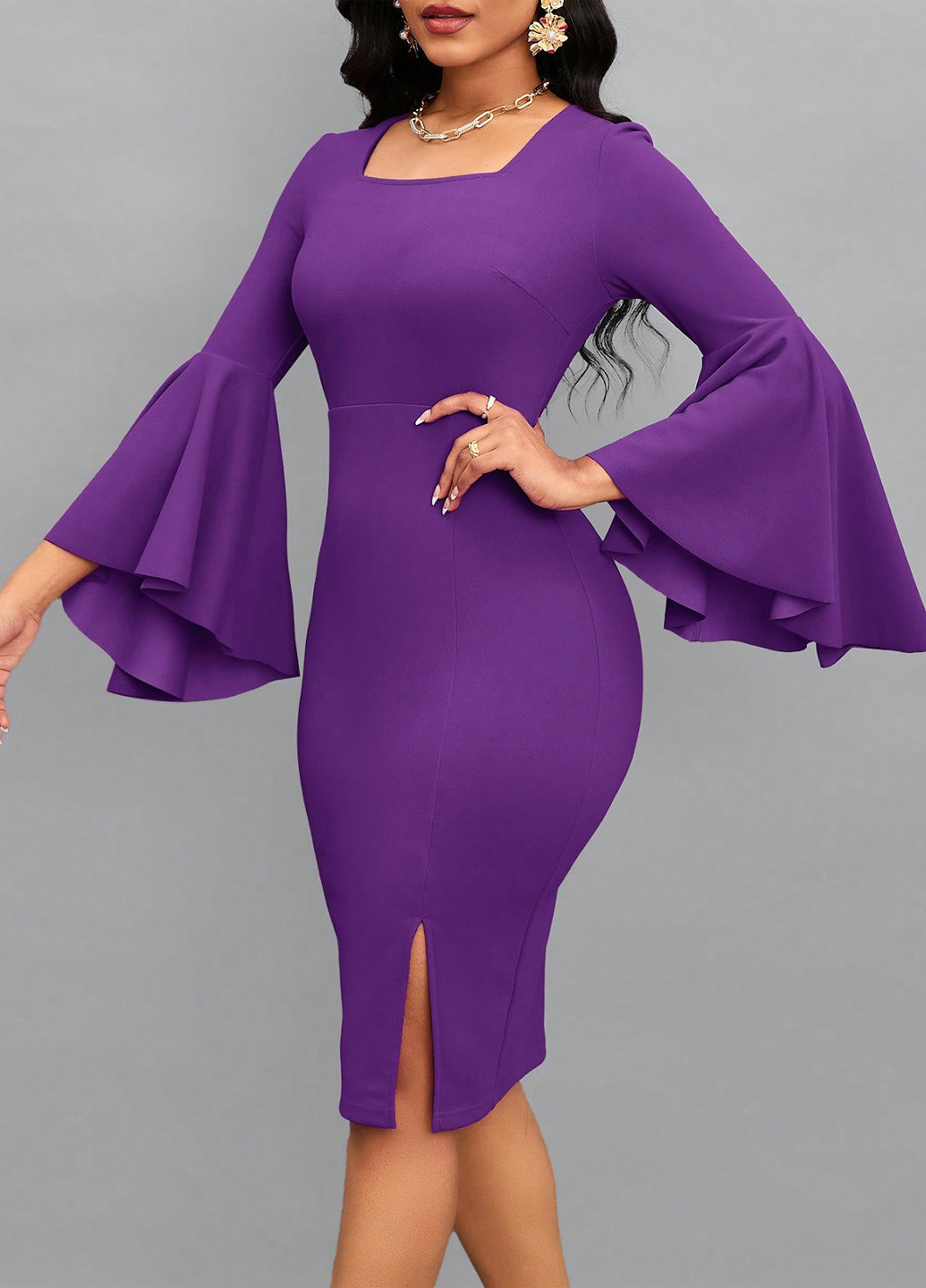 Фіолетова кежуал, вечірня сукня силуетна SHEIN однотонна