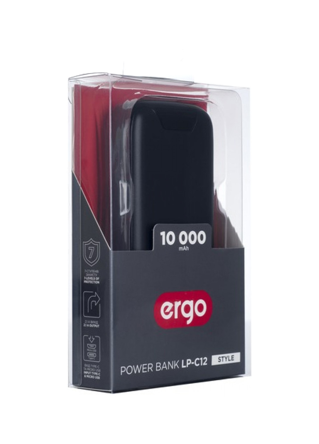 Внешний аккумулятор (павербанк) Ergo LP-С12 - 10000 mAh Li-pol TYPE-C (Черный) (LP-С12B)