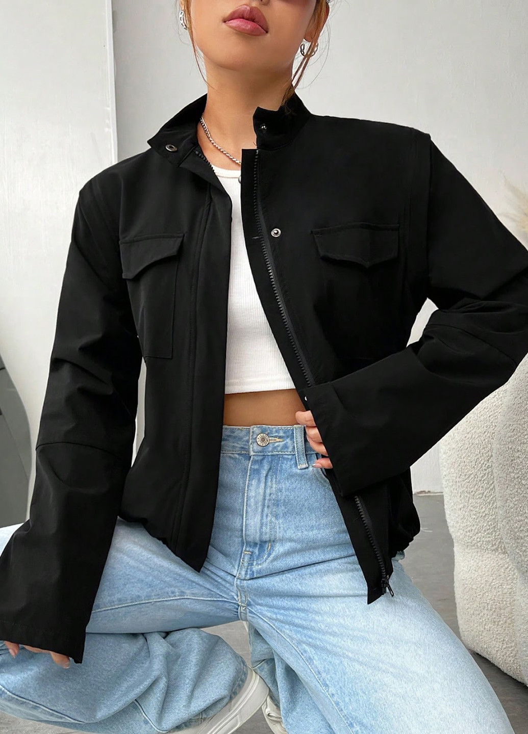 Чорна демісезонна куртка куртка-трансформер SHEIN