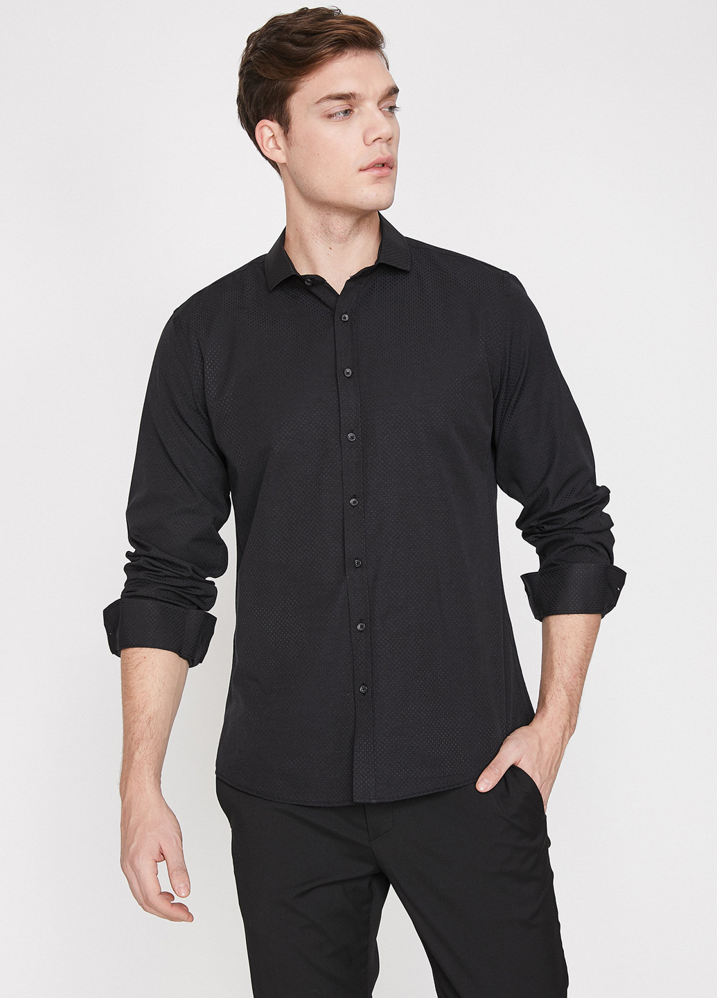 Черная кэжуал рубашка однотонная KOTON