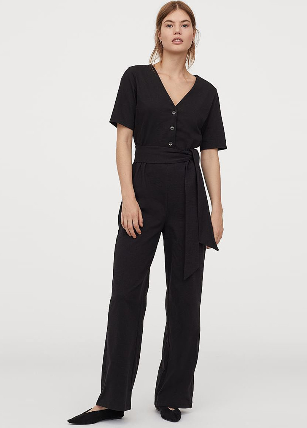 Комбинезон H&M комбинезон-брюки однотонный чёрный кэжуал трикотаж