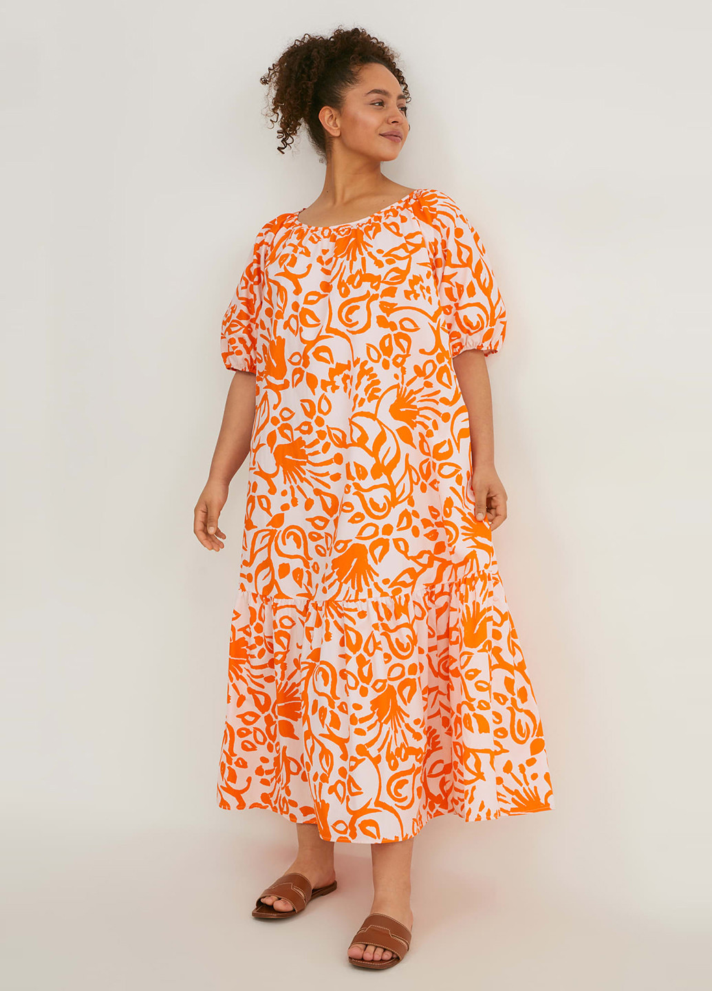 Оранжевое кэжуал платье оверсайз C&A с рисунком