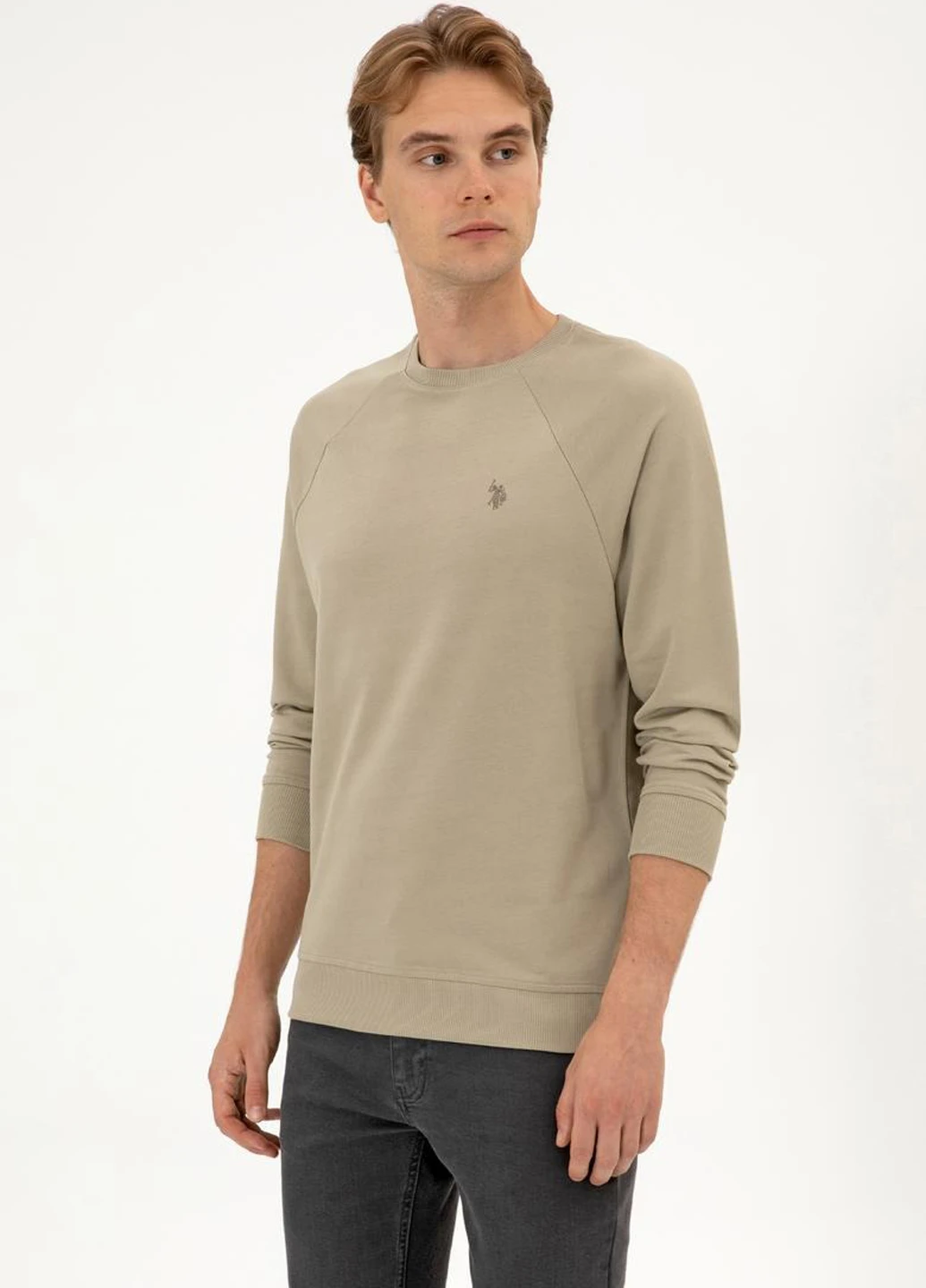 Бежевий світшот U.S. Polo Assn. однотонний вишивка (370301122)