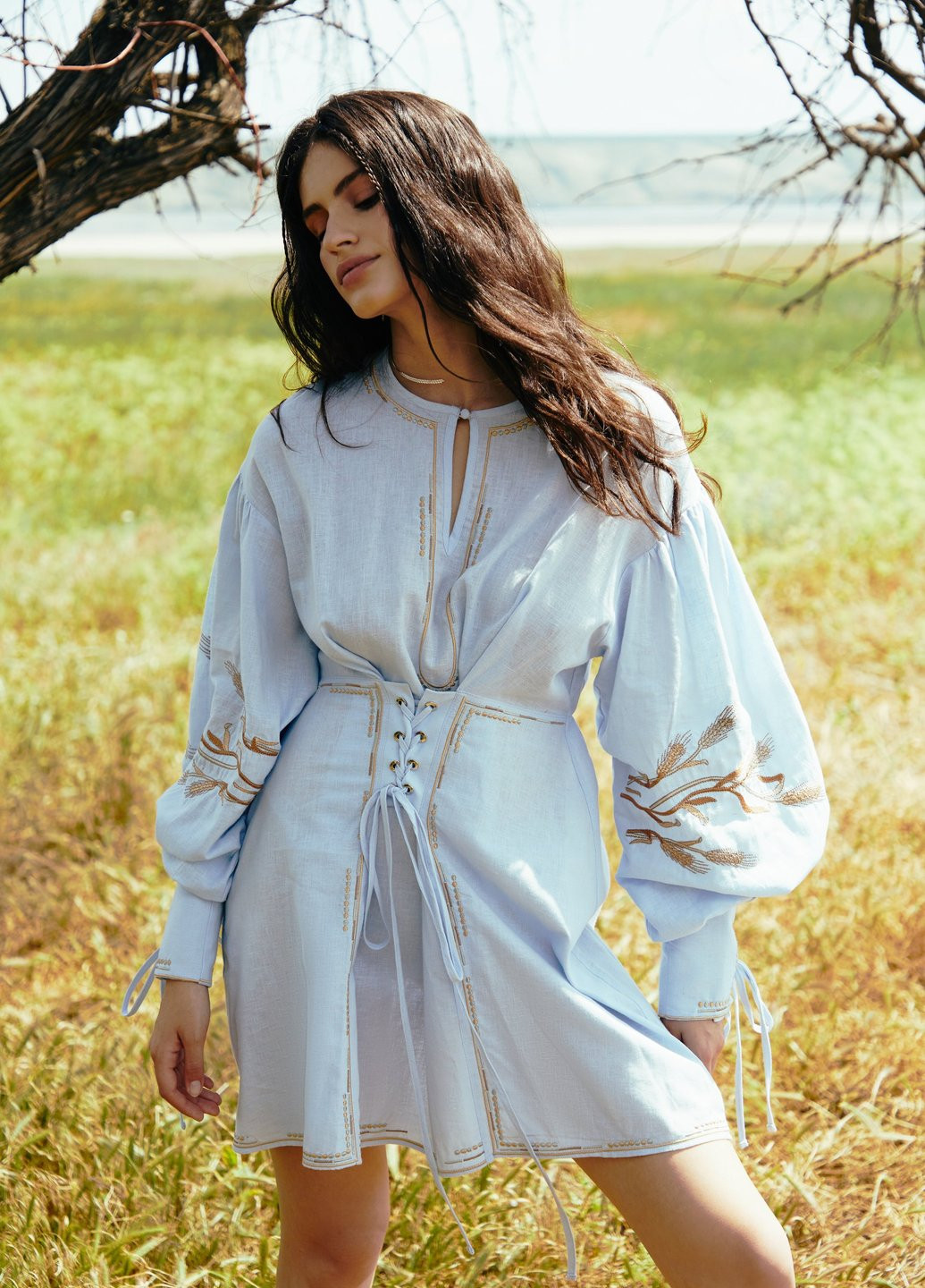 Світло-блакитна кежуал сукня кльош Gepur однотонна