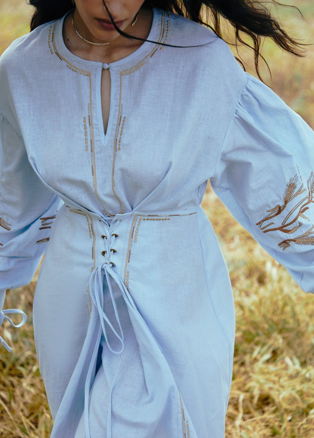 Світло-блакитна кежуал сукня кльош Gepur однотонна