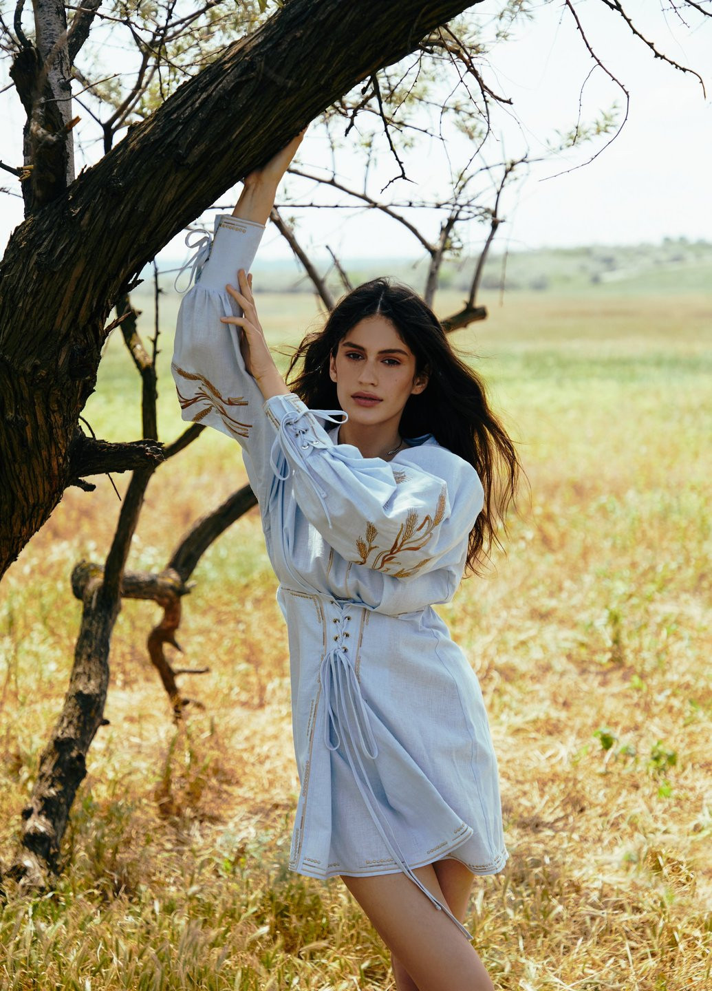 Світло-блакитна кежуал сукня кльош Gepur однотонна