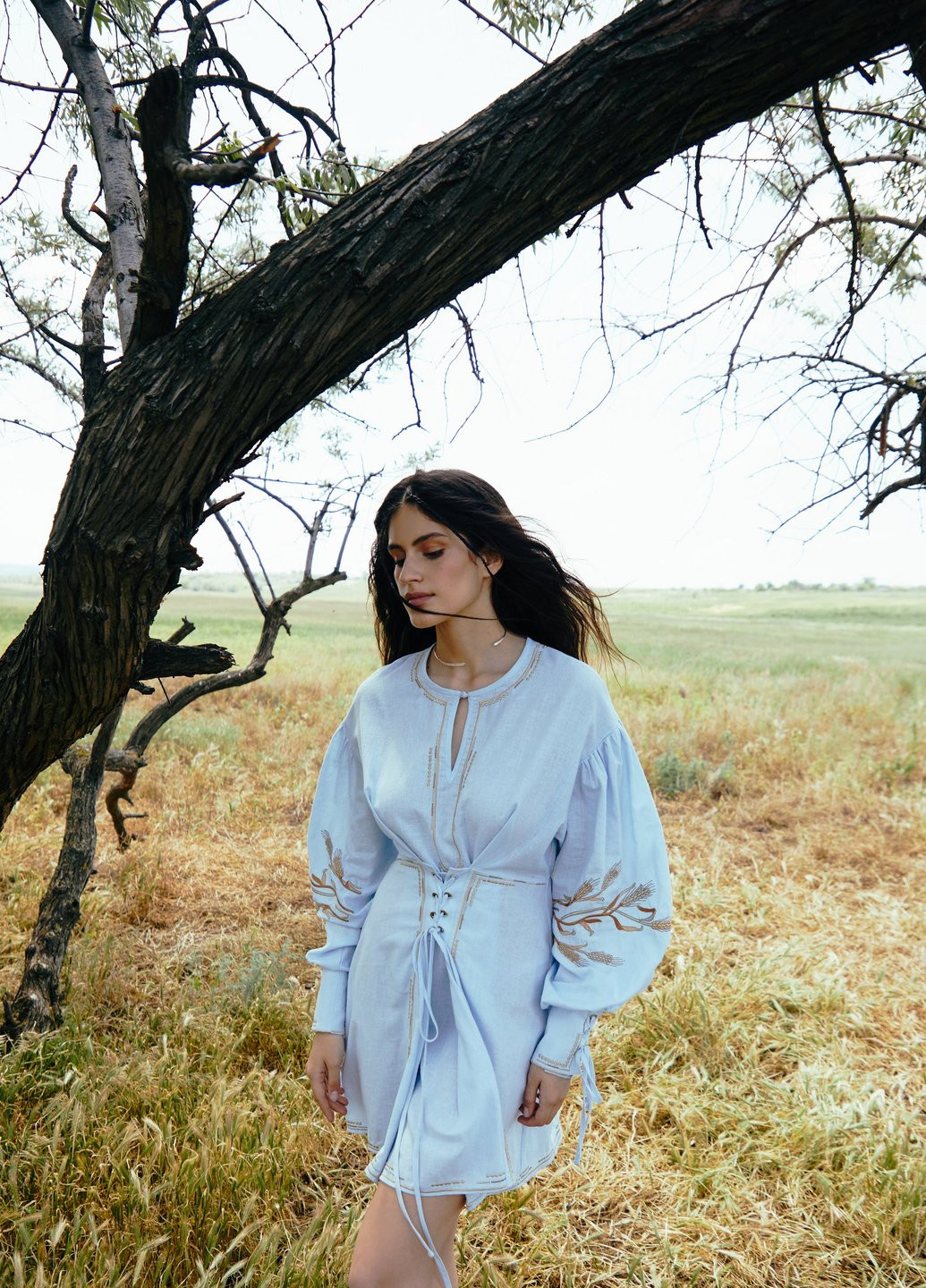 Світло-блакитна кежуал сукня кльош Gepur однотонна