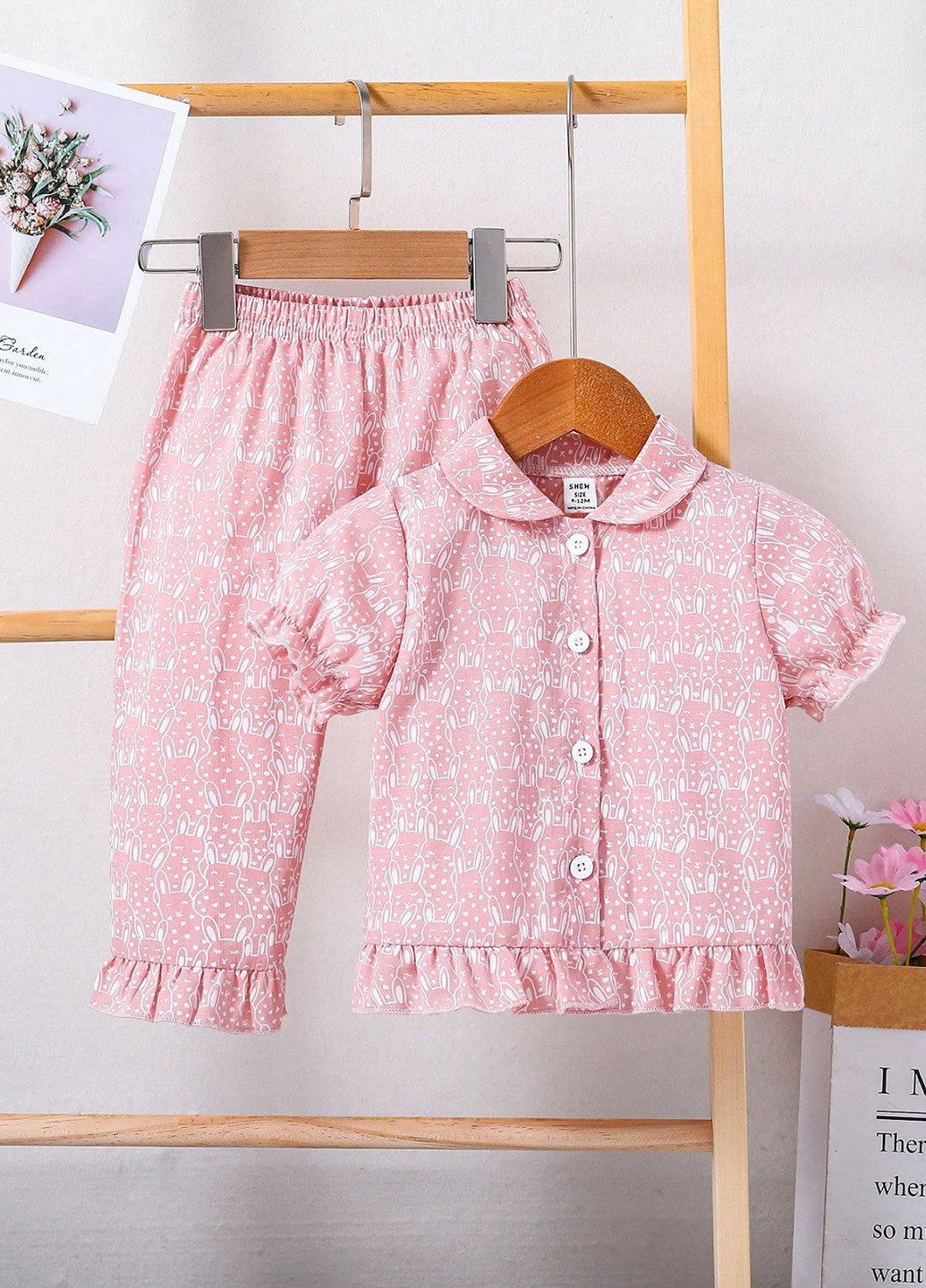 Світло-рожева всесезон піжама (сорочка, штани) сорочка + брюки SHEIN