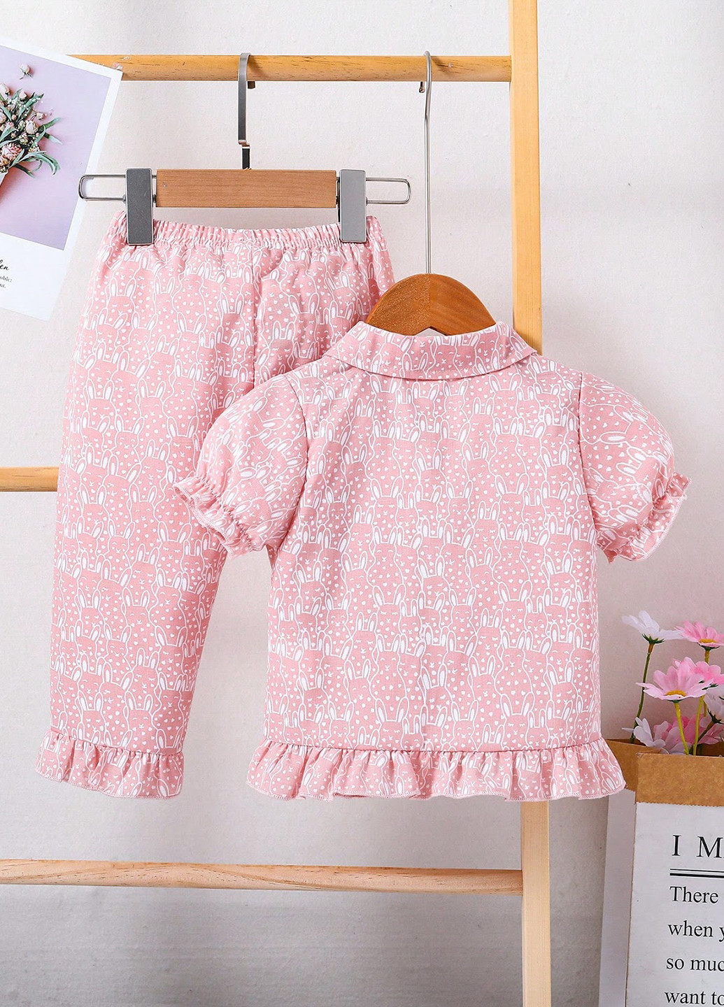 Світло-рожева всесезон піжама (сорочка, штани) сорочка + брюки SHEIN