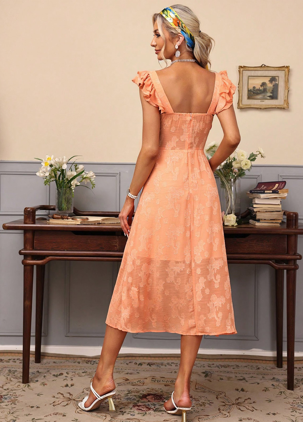 Оранжевое кэжуал платье а-силуэт SHEIN однотонное