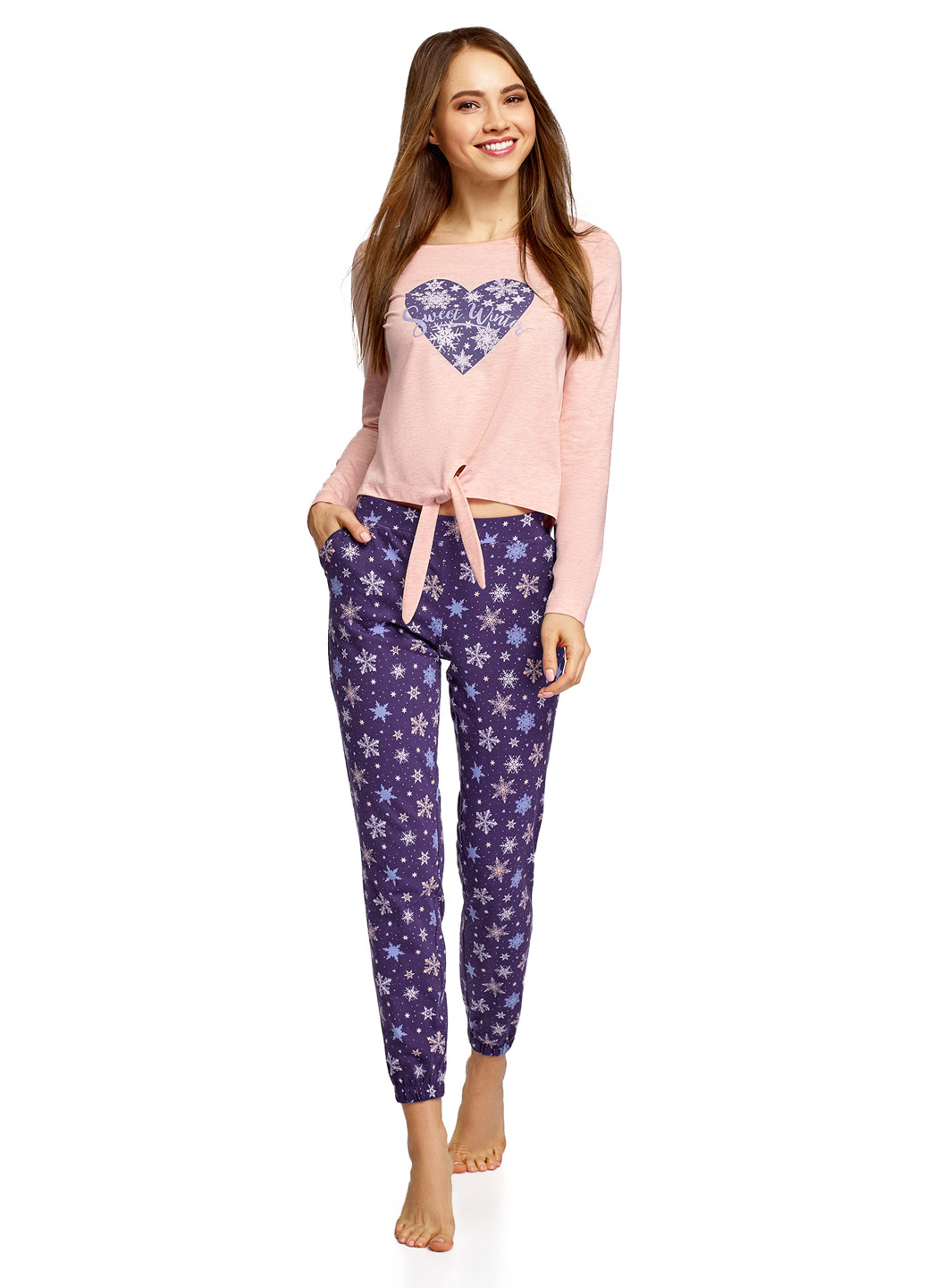 Фиолетовая всесезон пижама (лонгслив, брюки) лонгслив + брюки Oodji