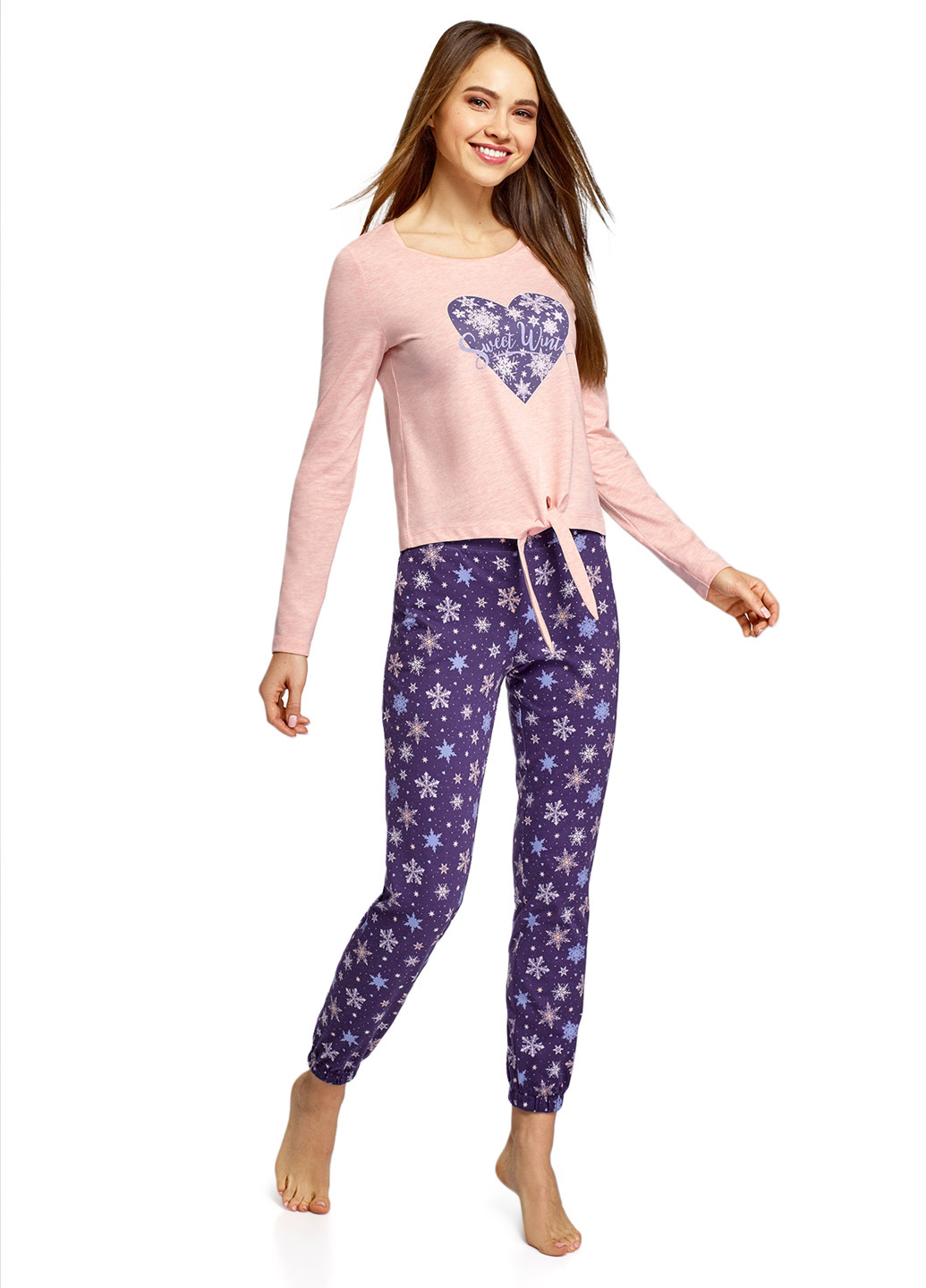 Фиолетовая всесезон пижама (лонгслив, брюки) лонгслив + брюки Oodji