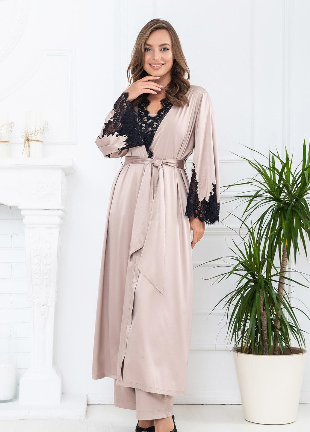 Халат жіночий L айворі S03186 Effetto (254797275)