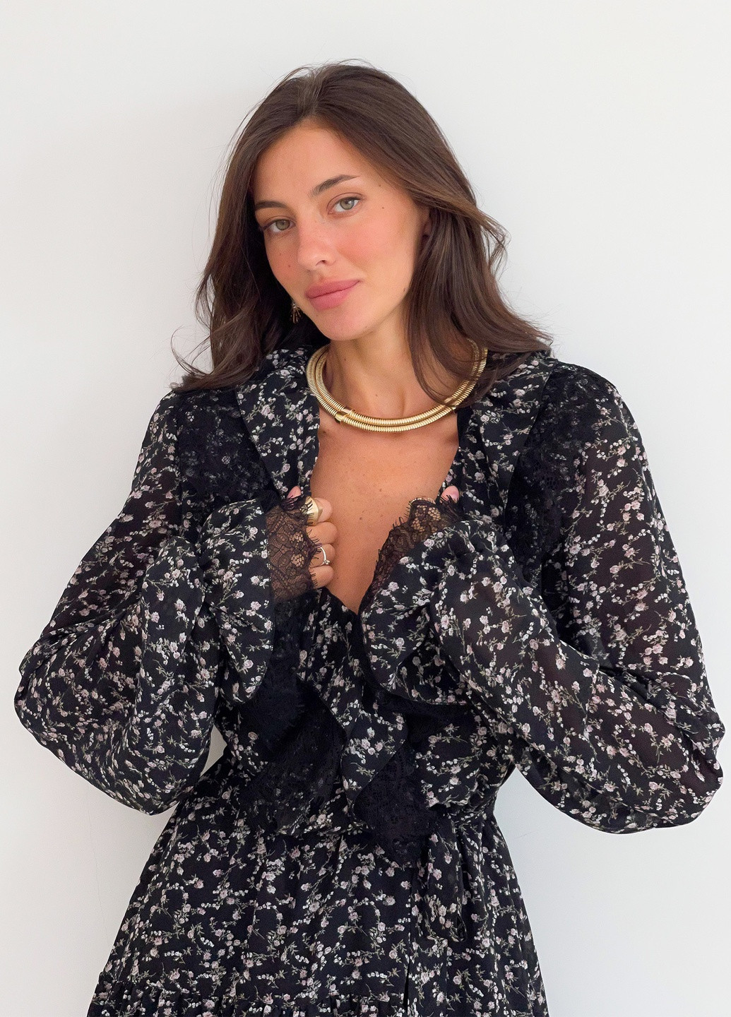 Черное кэжуал платье клеш Тю-Тю! с цветочным принтом