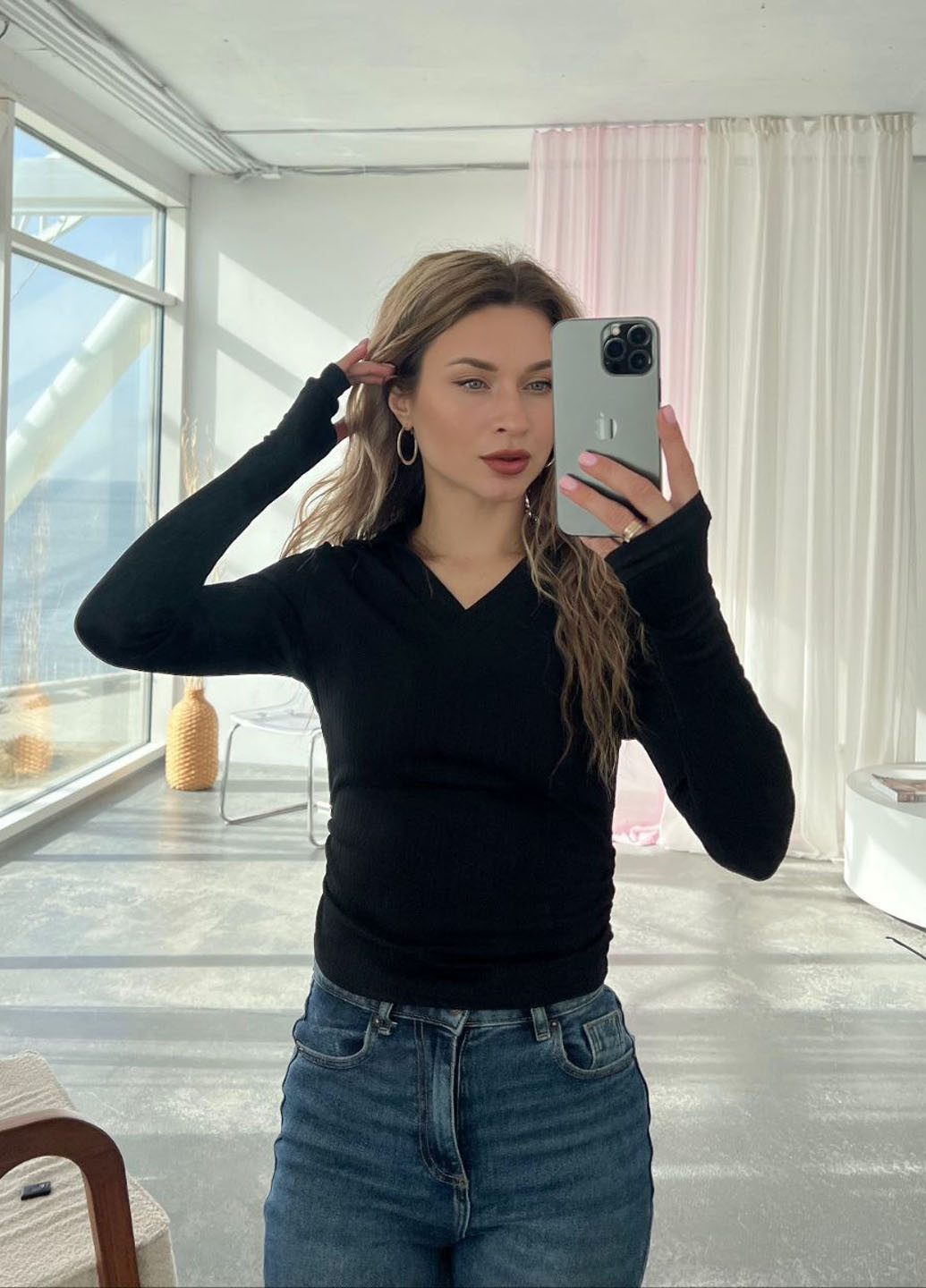 Черная женская футболка-поло No Brand однотонная