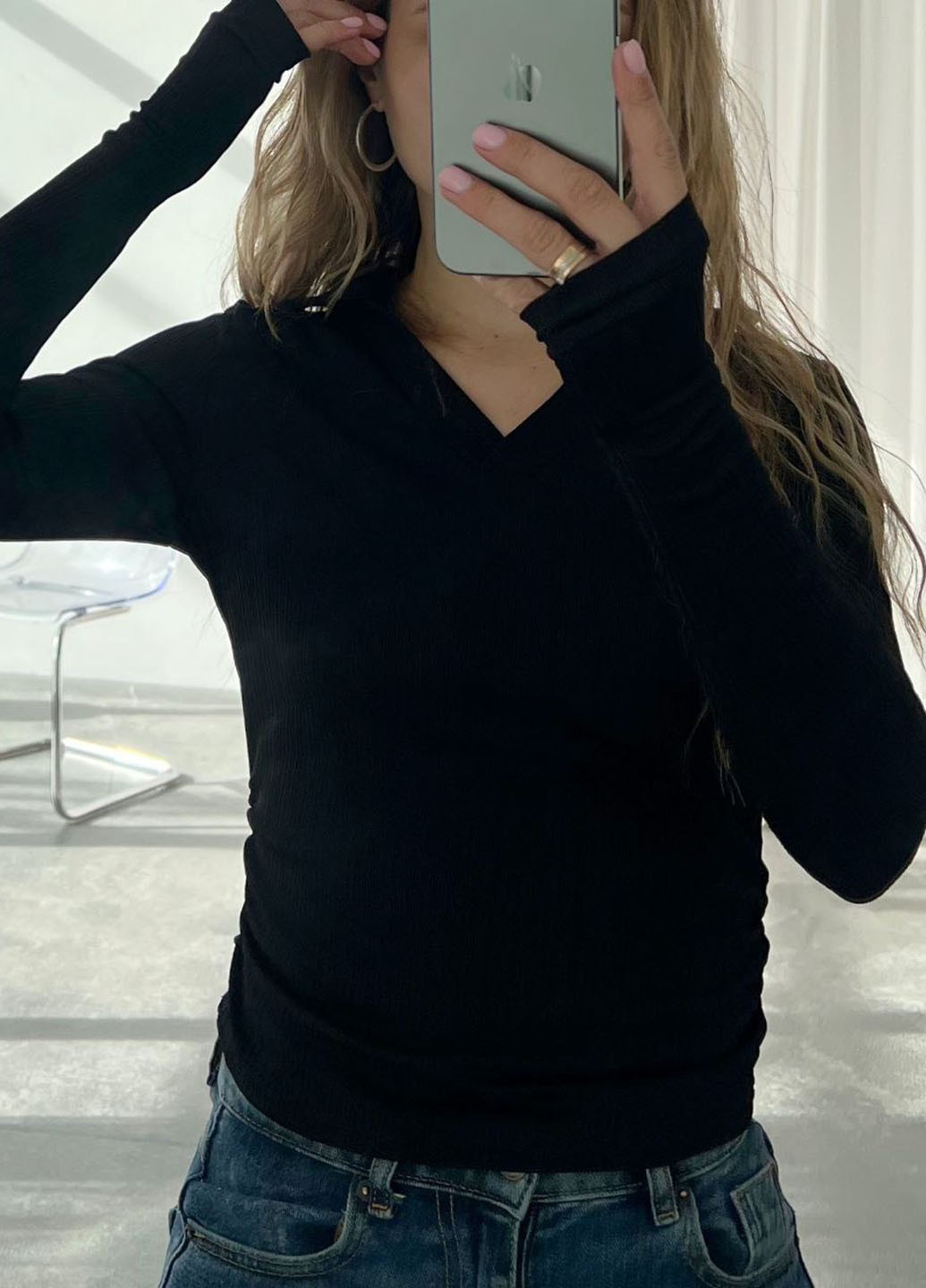 Черная женская футболка-поло No Brand однотонная